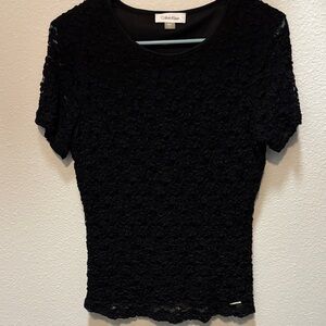 Calvin Klein Black Floral Lace Short Sleeve Top small